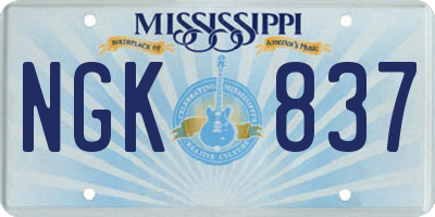 MS license plate NGK837