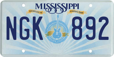 MS license plate NGK892