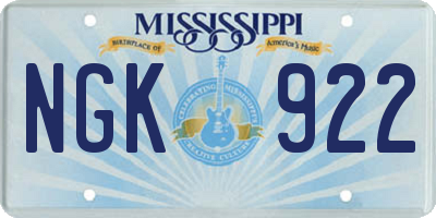 MS license plate NGK922