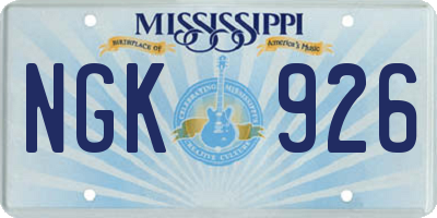 MS license plate NGK926
