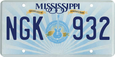 MS license plate NGK932
