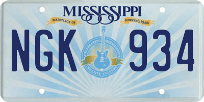 MS license plate NGK934