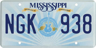MS license plate NGK938