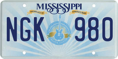 MS license plate NGK980