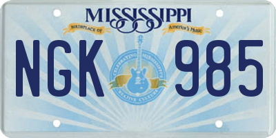 MS license plate NGK985
