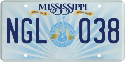 MS license plate NGL038