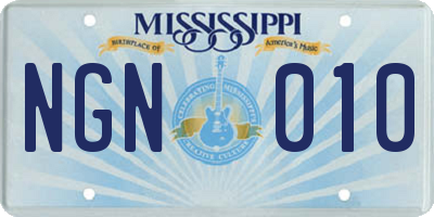 MS license plate NGN010