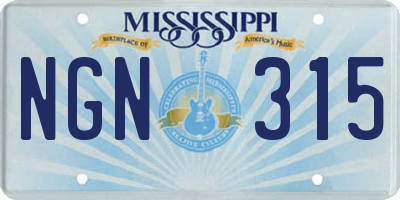 MS license plate NGN315