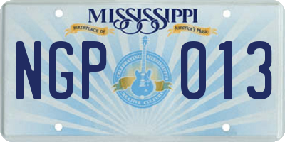 MS license plate NGP013