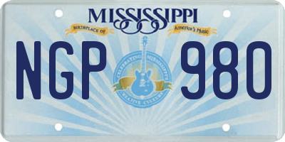 MS license plate NGP980
