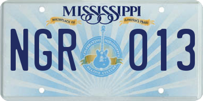 MS license plate NGR013