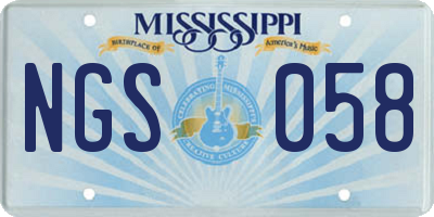 MS license plate NGS058