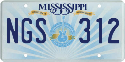 MS license plate NGS312
