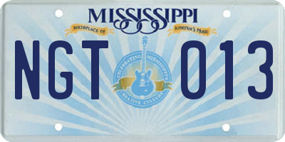MS license plate NGT013