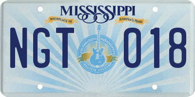 MS license plate NGT018