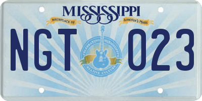 MS license plate NGT023