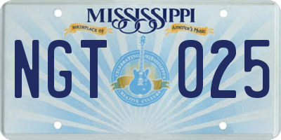 MS license plate NGT025