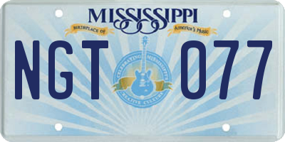MS license plate NGT077
