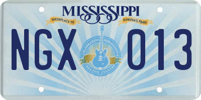 MS license plate NGX013