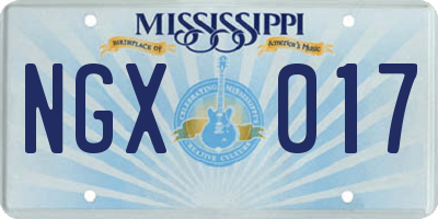 MS license plate NGX017