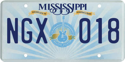 MS license plate NGX018