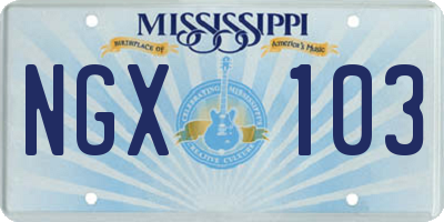 MS license plate NGX103