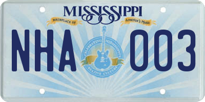 MS license plate NHA003
