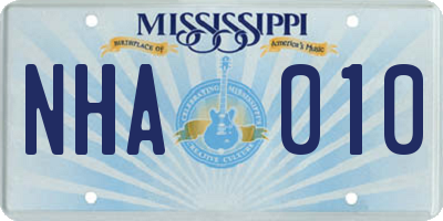 MS license plate NHA010