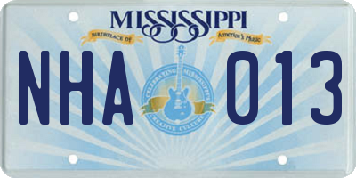 MS license plate NHA013