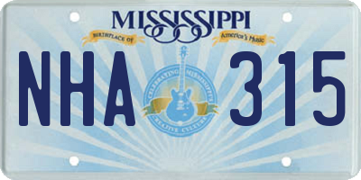 MS license plate NHA315