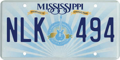 MS license plate NLK494