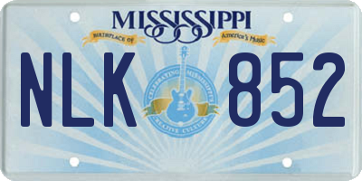MS license plate NLK852