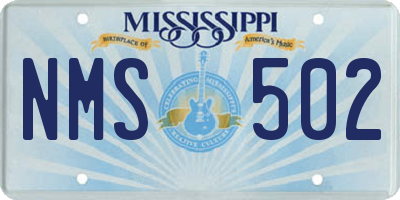MS license plate NMS502
