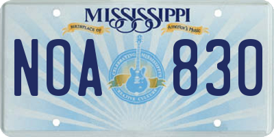 MS license plate NOA830