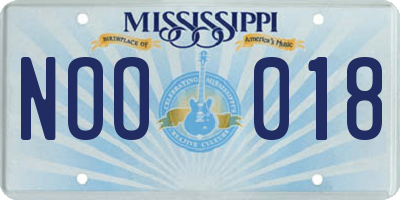 MS license plate NOO018