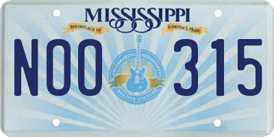 MS license plate NOO315