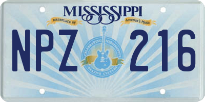 MS license plate NPZ216