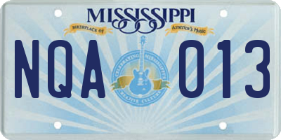 MS license plate NQA013