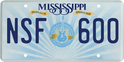MS license plate NSF600