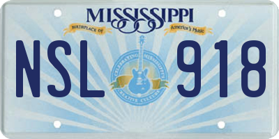 MS license plate NSL918