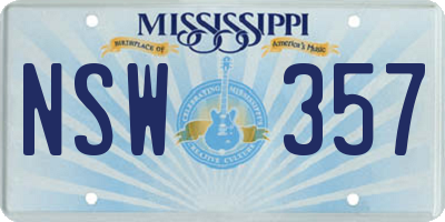 MS license plate NSW357