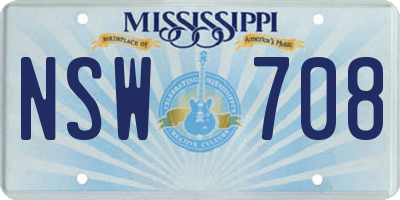 MS license plate NSW708