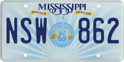 MS license plate NSW862