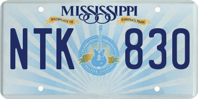MS license plate NTK830