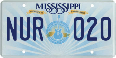 MS license plate NUR020
