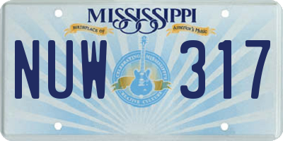 MS license plate NUW317