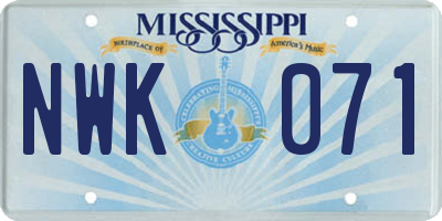 MS license plate NWK071
