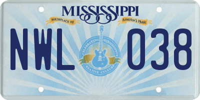 MS license plate NWL038