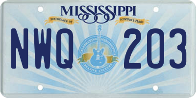 MS license plate NWQ203