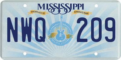 MS license plate NWQ209